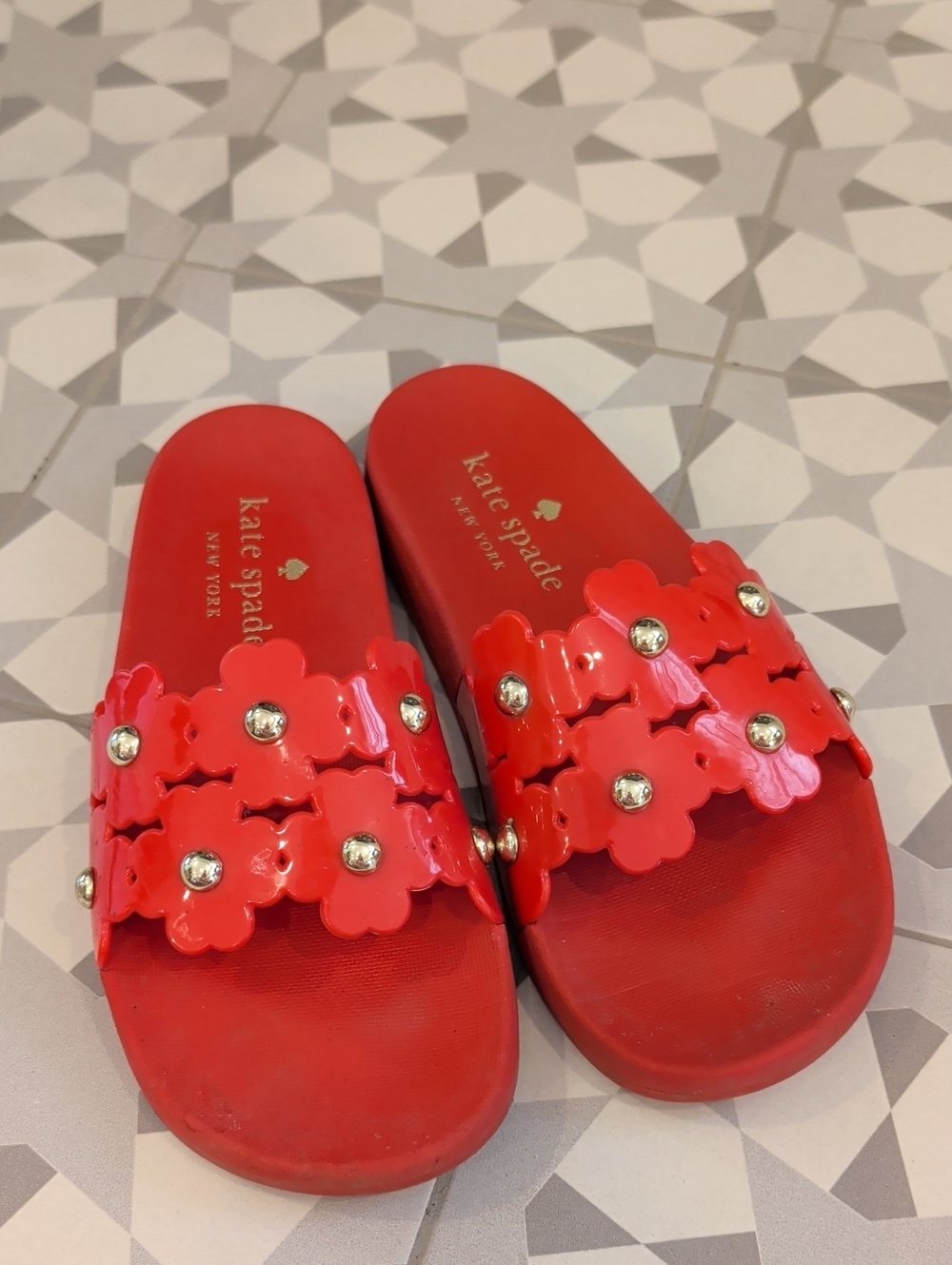 kate spade Red Floral Stud Slide Sandals